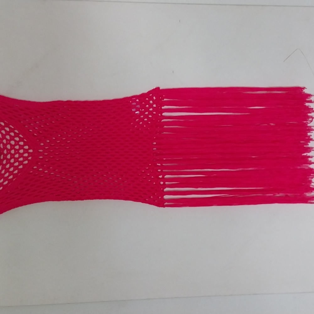 Lumiere Hippie Vest Fringe Top Crocheted Pink  Size Large